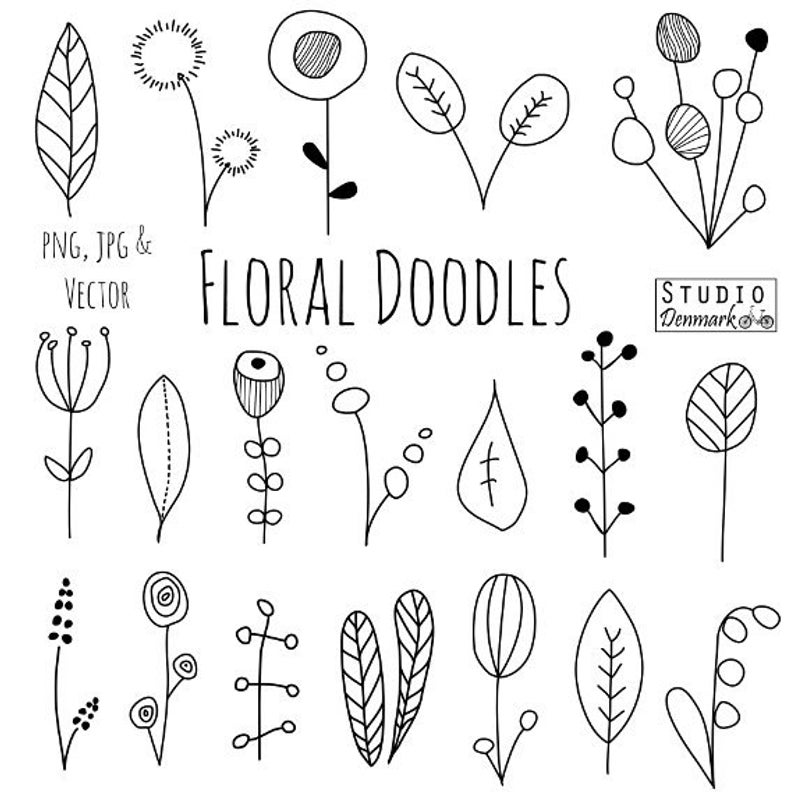 794x794 Doodle Flowers Clipart And Vectors Hand Drawn Flower And Etsy