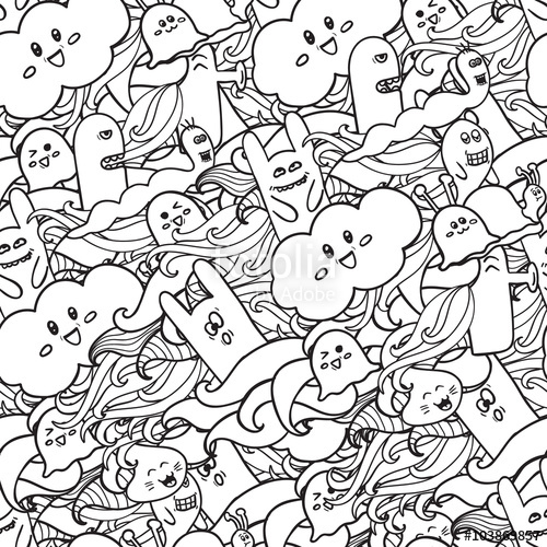 Doodle Vector Seamless Pattern With Monsters Funny Monsters 500x500 Doodle Vector Seamless Pattern With Monsters Funny Monsters