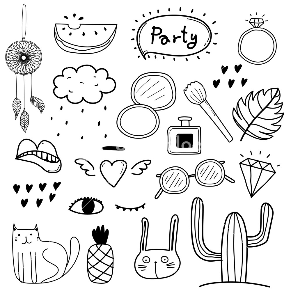 Hand Drawn Doodle Vector Party Set Vector Design Elements 1000x1000 Hand Drawn Doodle Vector Party Set Vector Design Elements