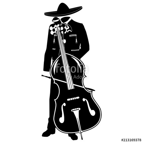 500x500 Mariachi With Double Bass Vector Black Template Stock Image