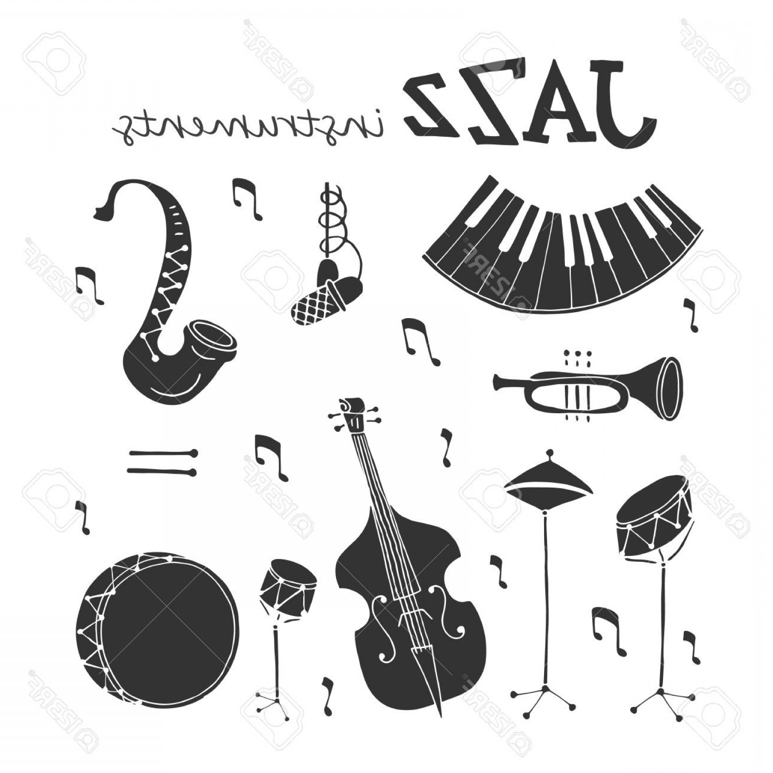 1560x1560 Photostock Vector Vector Jazz Instruments Icons Isolated On White
