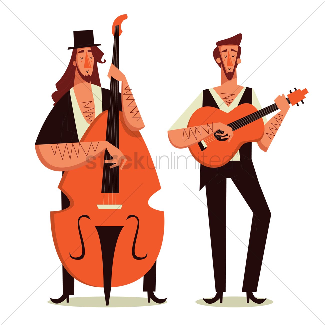 1300x1300 Two Men Playing Guitar And Double Bass Vector Image