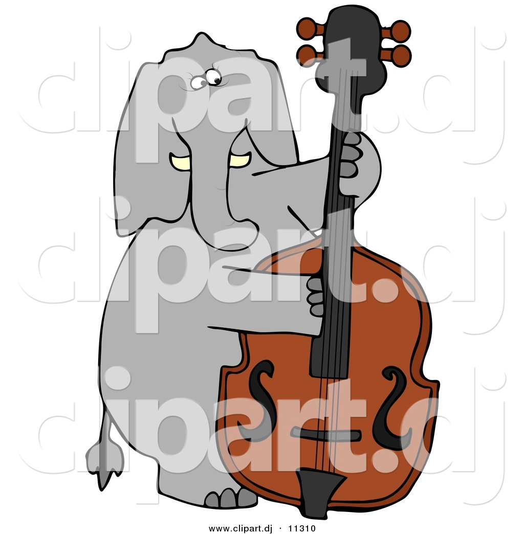 1024x1044 Vector Clipart Of A Cartoon Elephant Playing Double Bass