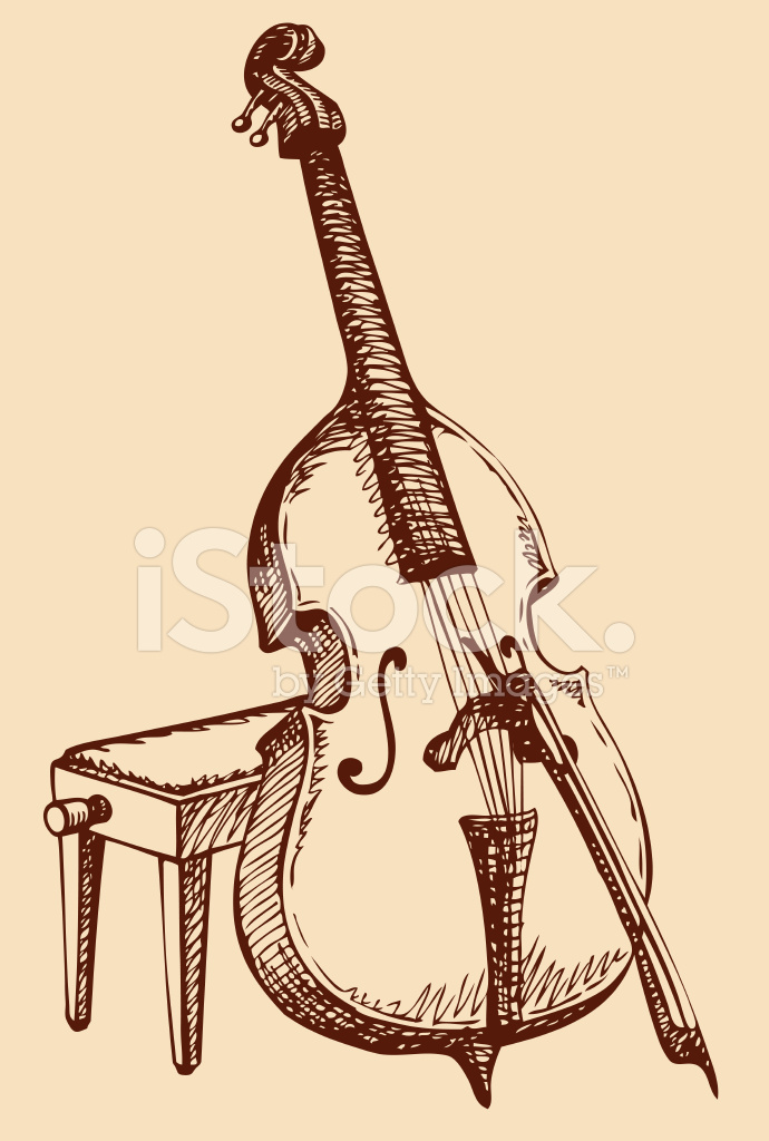 690x1024 Vector Freehand Drawing Double Bass With A Bow Stock Vector