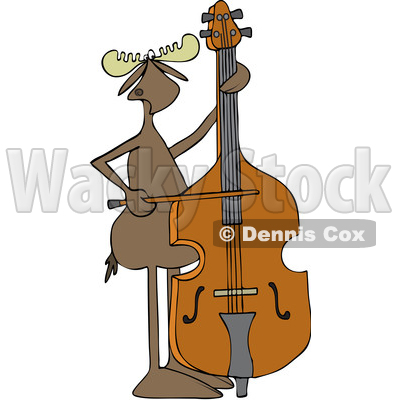 400x400 Clipart Of A Cartoon Moose Playing A Double Bass With A Bow