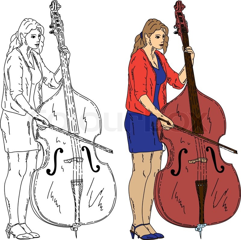 800x796 Woman Playing The Double Bass Stock Vector Colourbox
