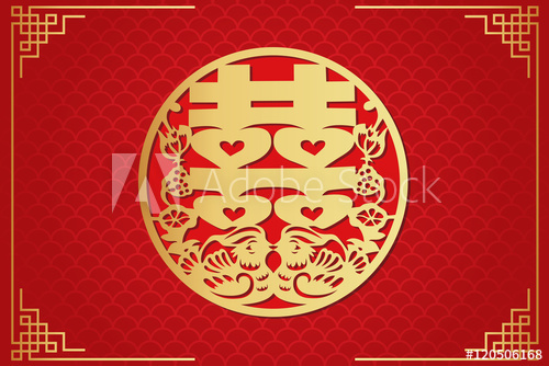 Chinese Double Happiness Circle Wedding Calligraphy Gold Ink 500x334 Chinese Double Happiness Circle Wedding Calligraphy Gold Ink