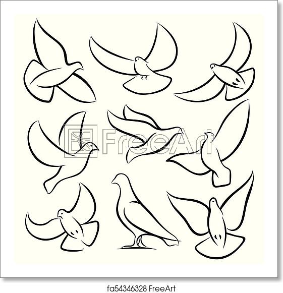 Free Art Print Of Outline Flying Doves, White Birds And Pigeons 561x581 Free Art Print Of Outline Flying Doves, White Birds And Pigeons