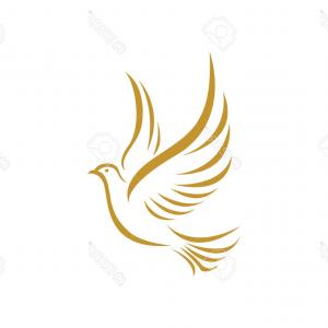 300x300 Clipart Of A Gold Dove Flying From A Coin Royalty Free Vector