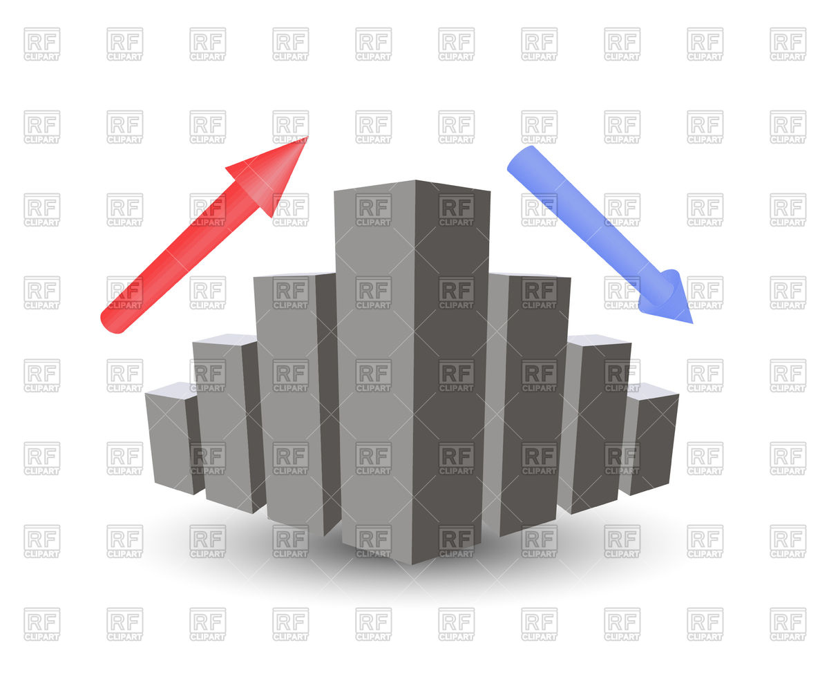 1200x986 Business Graph With Growth, Up Arrow, Down Arrow Vector Image