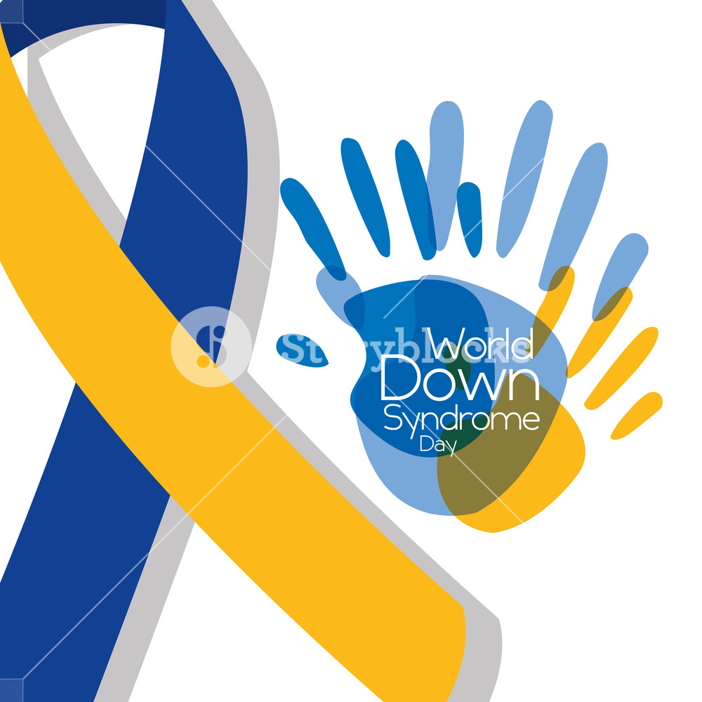 1000x1000 World Down Syndrome Day Painted Hands Big Ribbon Symbol Vector