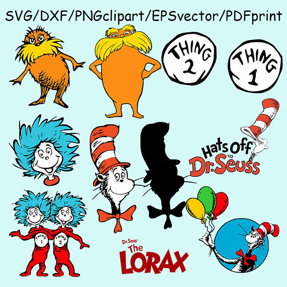Cat In Hat Thing One Thing Two Lorax Dr Seuss Dxf Clipart 570x570 Cat In Hat Thing One Thing Two Lorax Dr Seuss Dxf Clipart