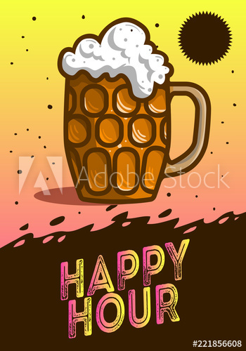 350x500 Happy Hour Poster Design With A Mug Of Draft Beer Vector Image