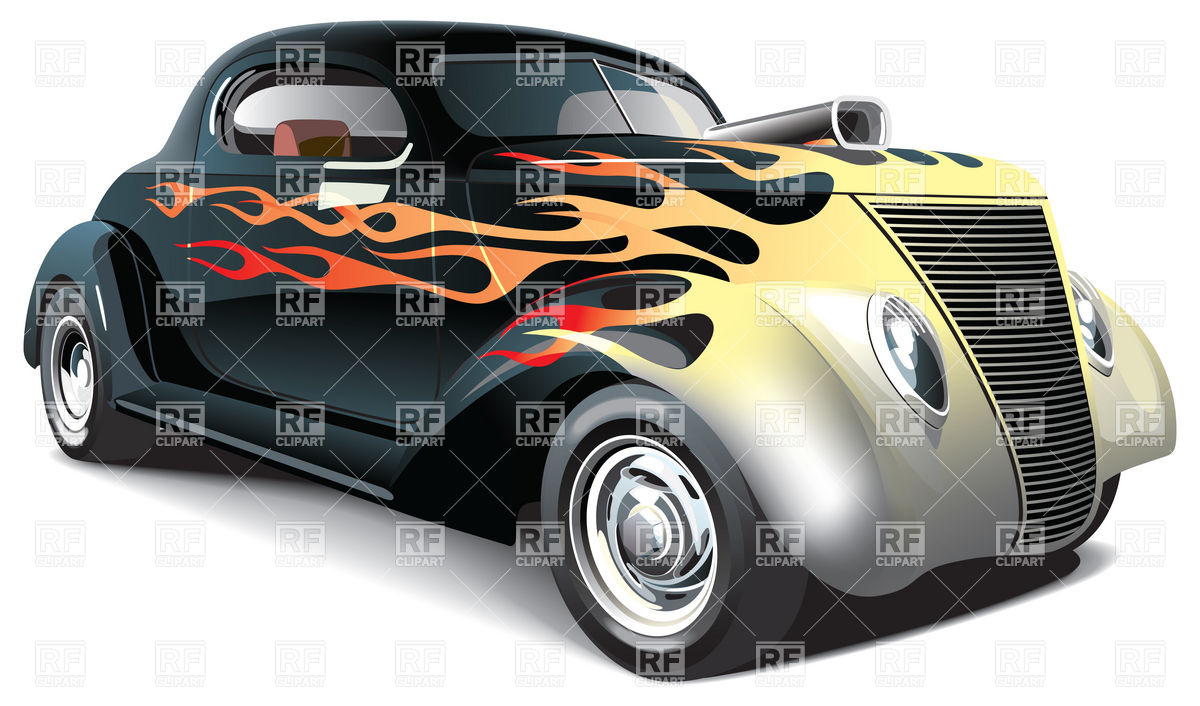 1200x706 American Muscle Drag Car With Flame Graphics Vector Image