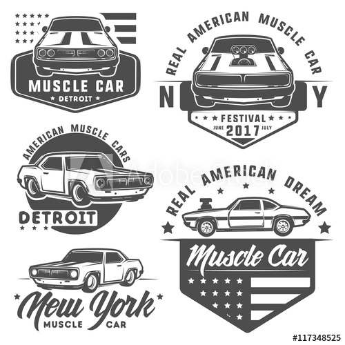 500x500 Set Of Muscle Car For Logo And Emblems Retro And Vintage Style