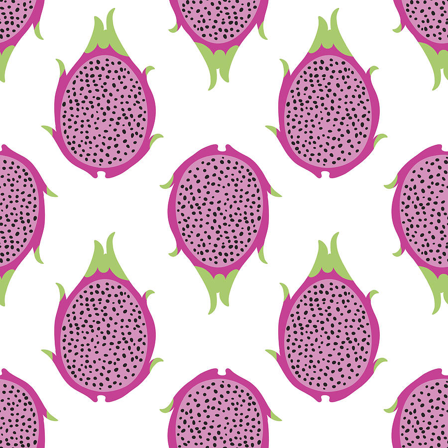 900x900 Tropical Exotic Dragon Fruit Vector Seamless Pattern Background