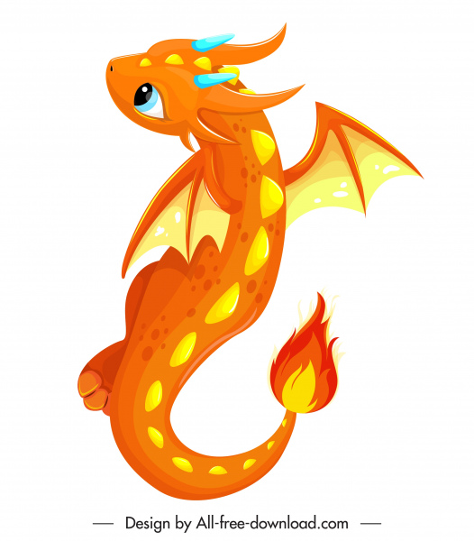 526x600 Baby Dragon Icon Orange Decor Cute Cartoon Character Free Vector