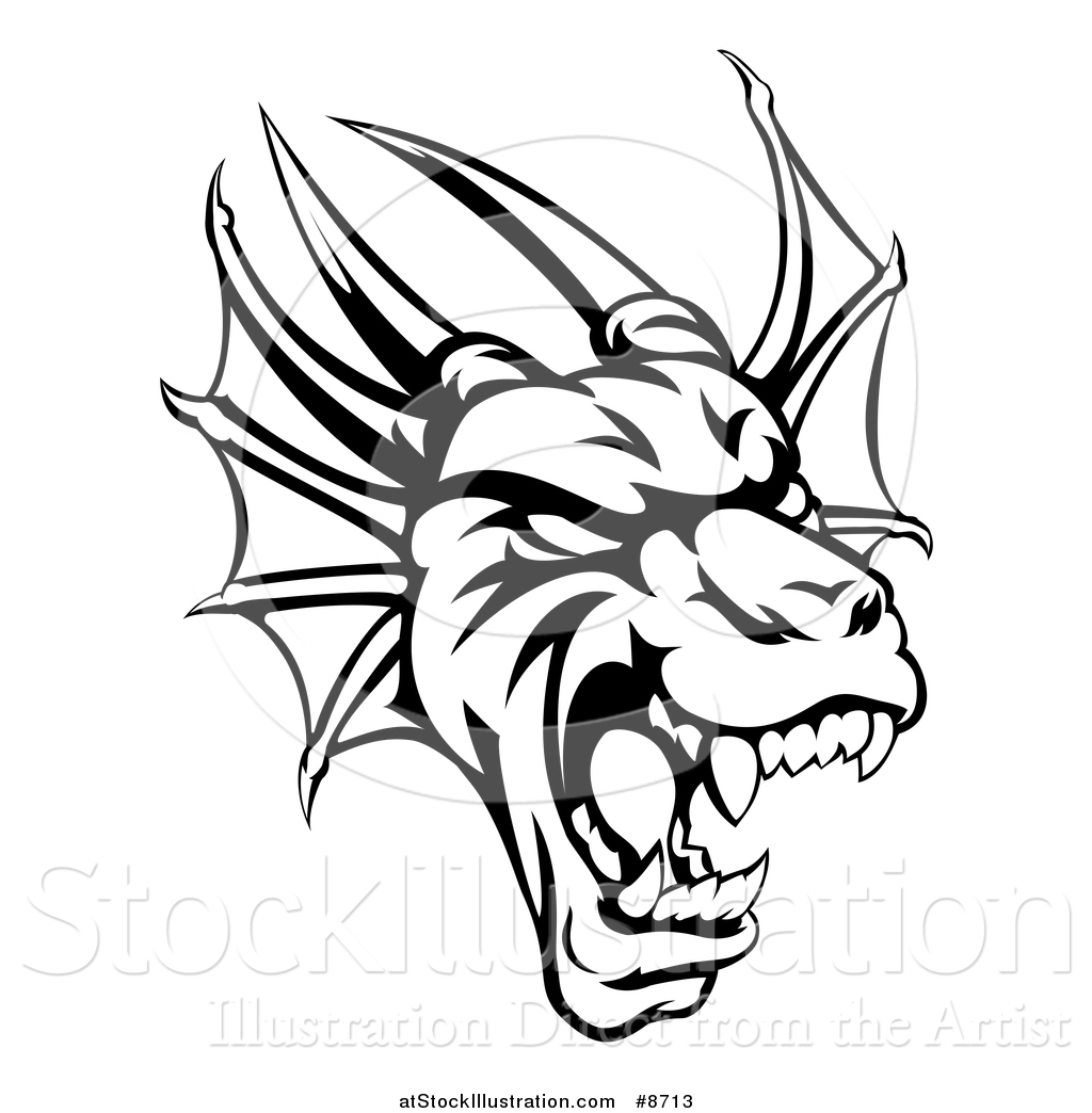 Vector Illustration Of A Black And White Roaring Horned Dragon 1024x1044 Vector Illustration Of A Black And White Roaring Horned Dragon