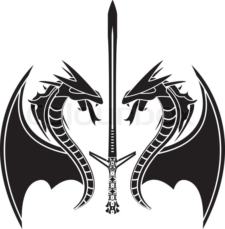 787x800 Flying Dragons And Sword Vector Stock Vector Colourbox