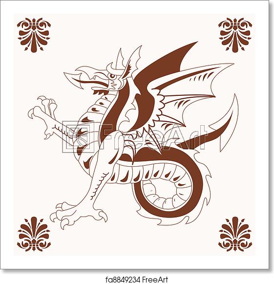 561x581 Free Art Print Of Vintage Medieval Dragon