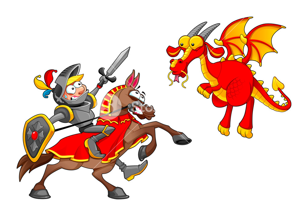 1000x700 Knight On Horse Fighting The Dragon Funny Cartoon Medieval