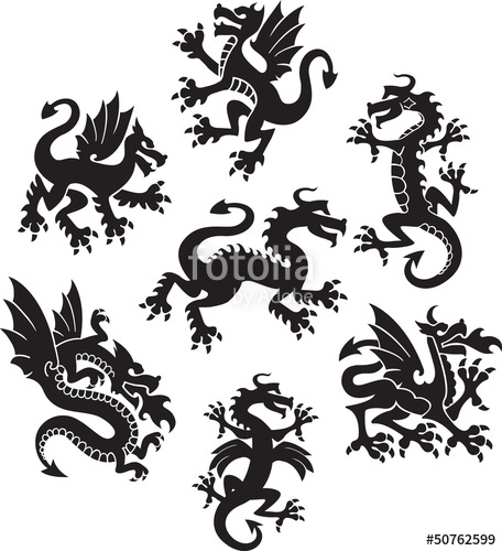 456x500 Series Of Medieval Styled Dragon Symbols Stock Image And Royalty