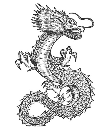 381x450 Vector Illustration Of Chinese Rithual Symbol Dragon Set Medieval