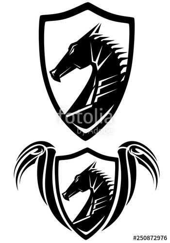 350x500 Profile Dragon Head In Medieval Heraldic Shield With Wings