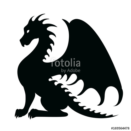 500x500 Vector Drawing Of A Black Dragon Silhouette That Sits Stock Image