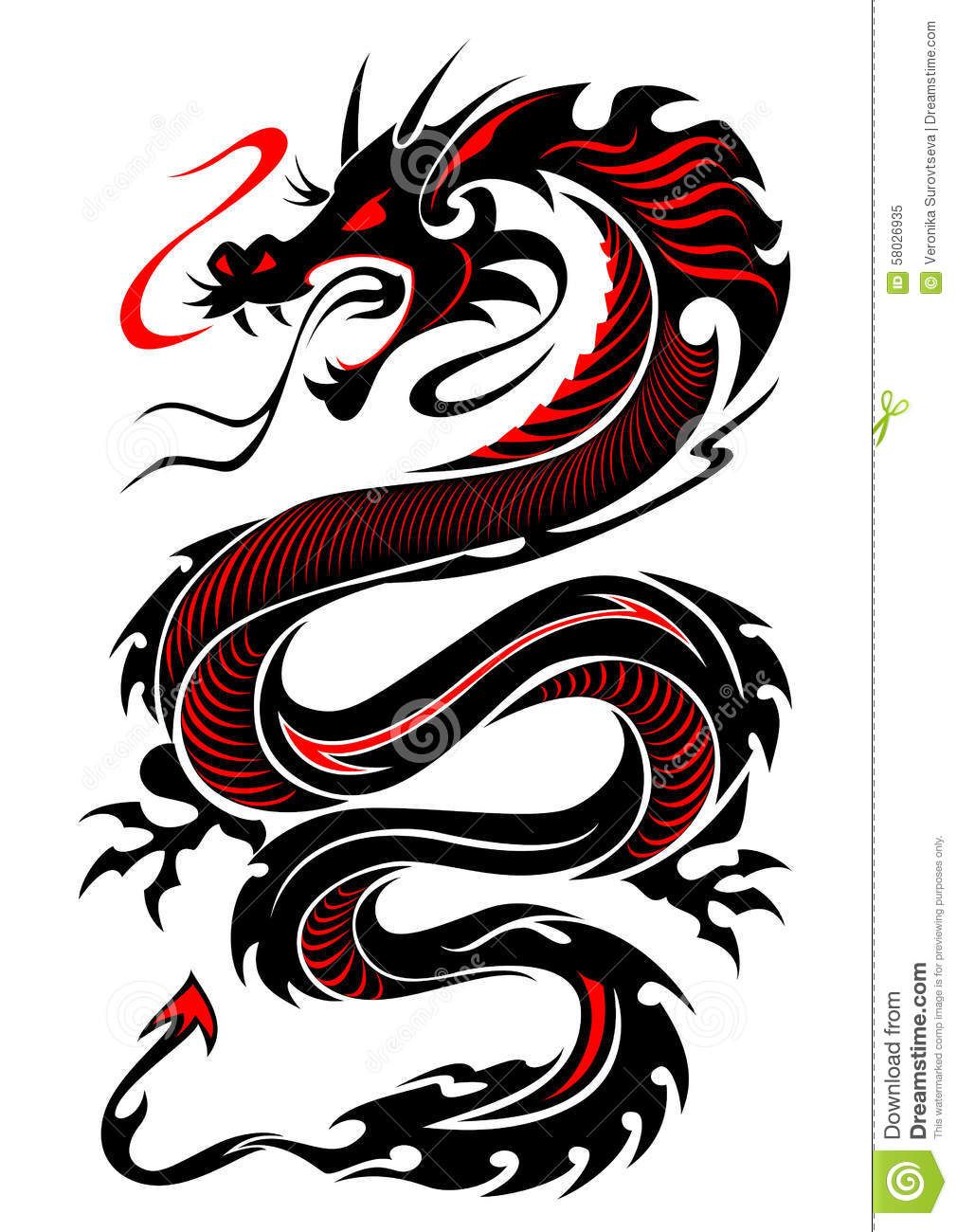 Tribal Dragon Tattoo Vector Illustration In Black And Red Colours 1010x1300 Tribal Dragon Tattoo Vector Illustration In Black And Red Colours