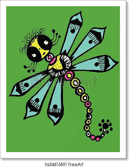 450x580 Free Art Print Of Stylized Dragonfly Stylized, Colorful Dragonfly