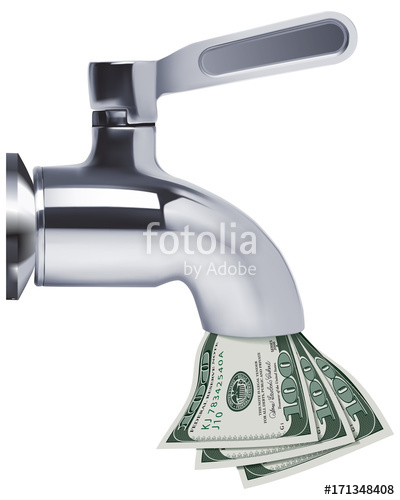 400x500 Tap Pouring Dollars Down The Drain Vector Illustration Stock