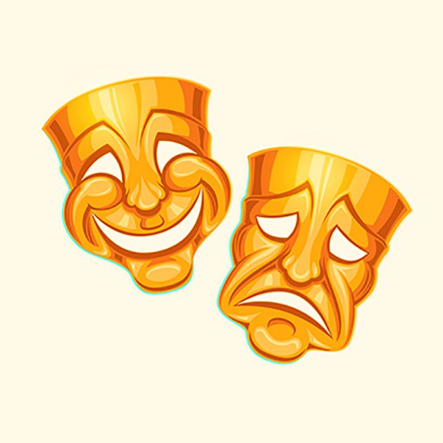 640x640 Golden Comic And Tragic Theater Mask, Symbol, Sadness, Theatrical