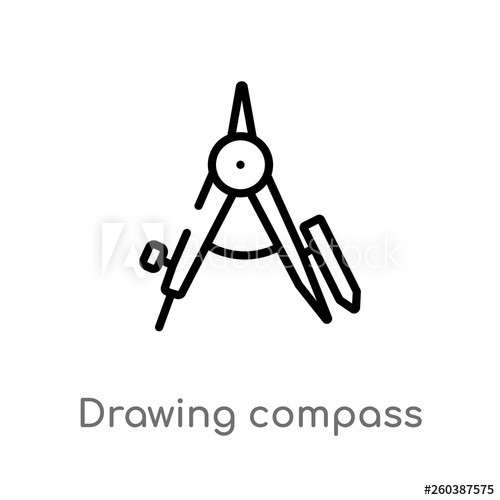 500x500 Outline Drawing Compass Vector Icon Isolated Black Simple Line