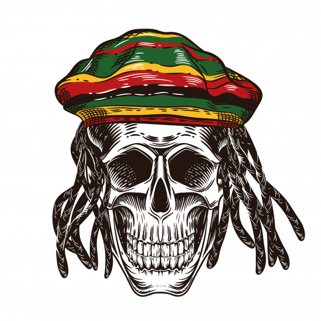 626x626 A Skull With Dreadlocks Skull In The Cap Of Rastaman Vector
