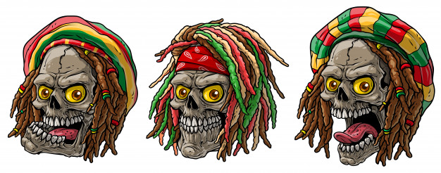 626x246 Cartoon Jamaican Rasta Skulls With Dreadlocks Vector Premium