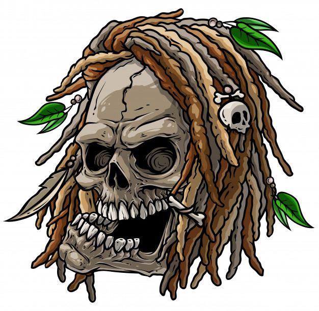 626x611 Cartoon Jamaican Wild Skull With Dreadlocks Vector Premium Download