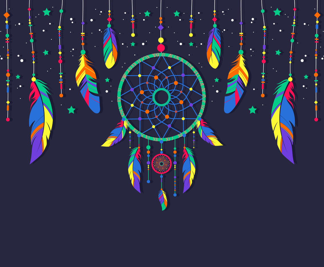 1136x936 Hippie Dreamcatcher Vector With Feathers And Beads Vector Art