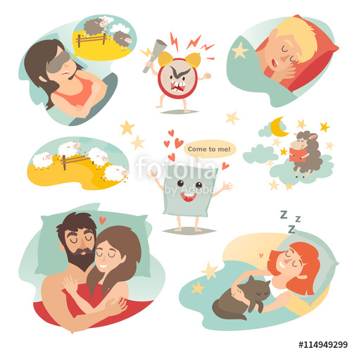 500x500 Sleep Design Concept Night On Bed, Sheep And Dream Vector
