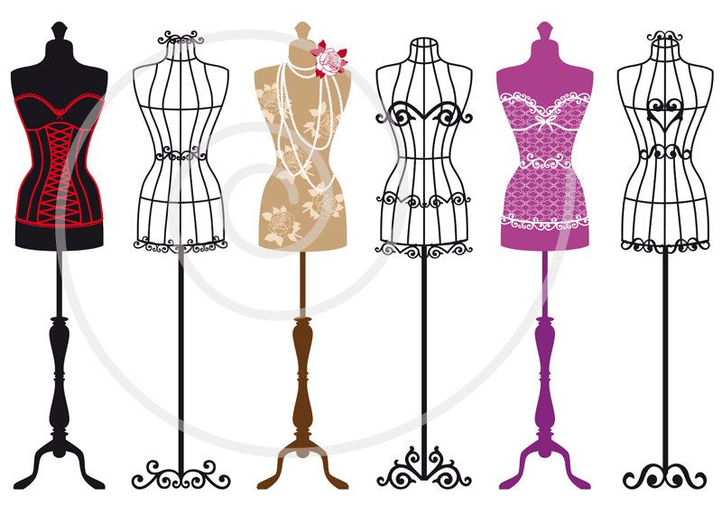 800x560 Vintage Mannequin Digital Clip Art Set, Tailor's Dummy, Dress