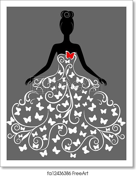 450x580 Free Art Print Of Vector Silhouette Of Young Woman In Dress