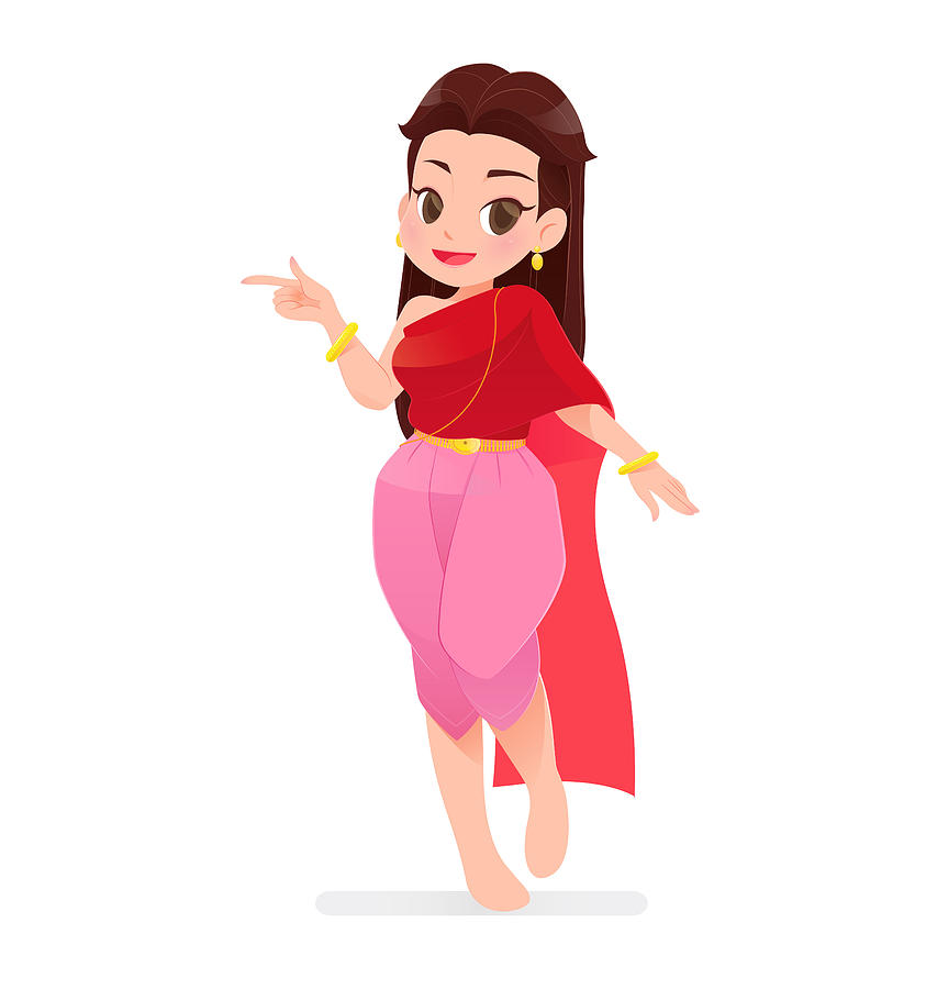 843x900 Thai Women In Thai Traditional Dress, Vector Cartoon