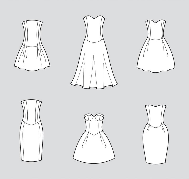 794x752 Evening Dress Vector Fashion Flat Sketch Adobe Illustrator Etsy