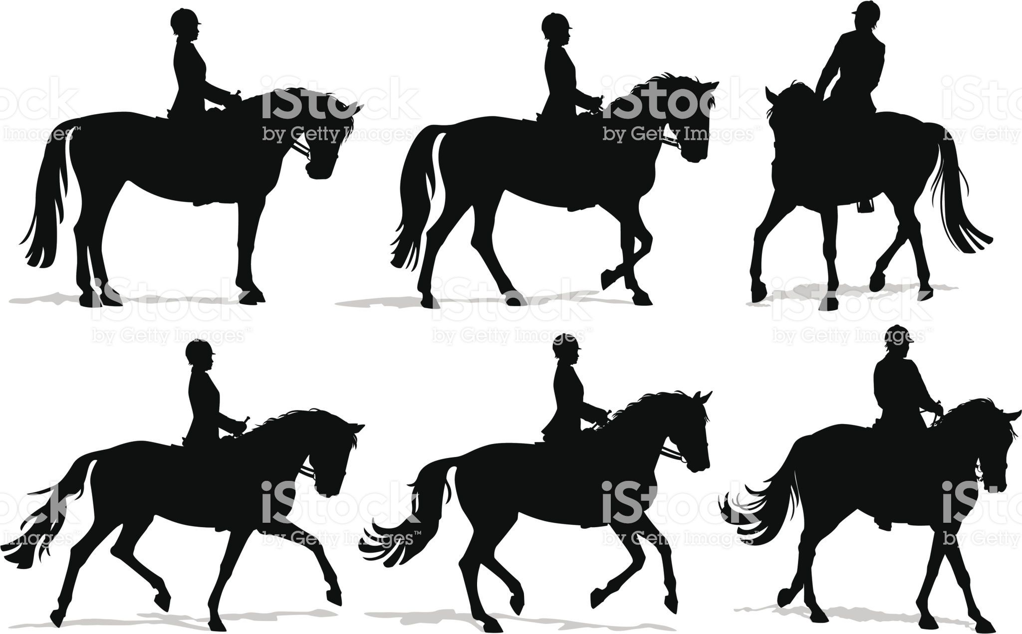 2048x1271 Detailed Vector Silhouettes Of A Person Riding A Horse In Walk