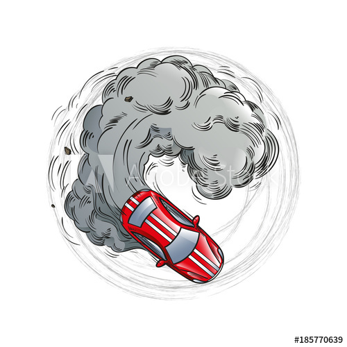 500x500 High Speed Red Car In A Drift, With Smoke From Under The Wheels