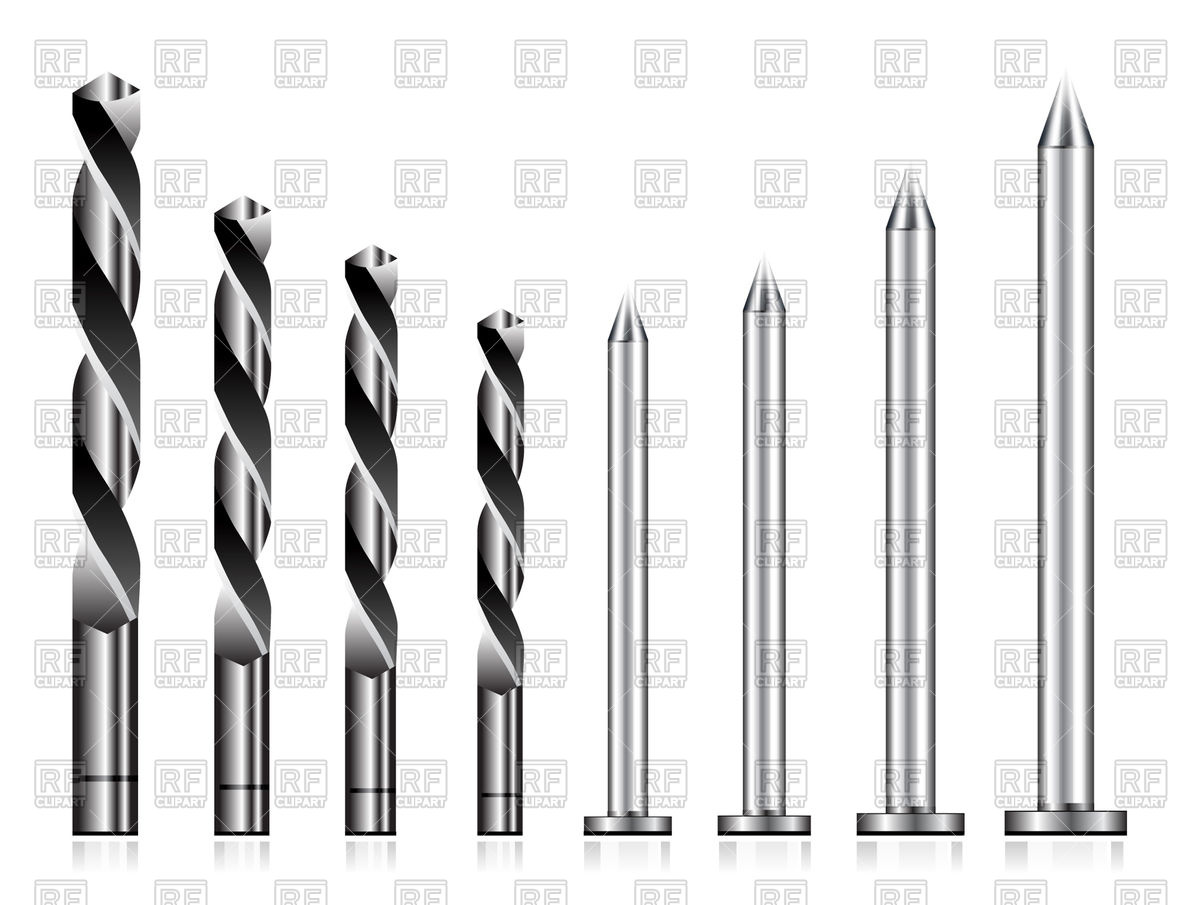 1200x905 Realistic Drill Bit And Steel Nail Set Vector Image Of Objects