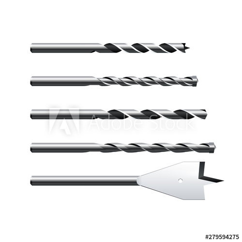 500x500 Set Of Realistic Different Steel Drill Bits Vector Illustration