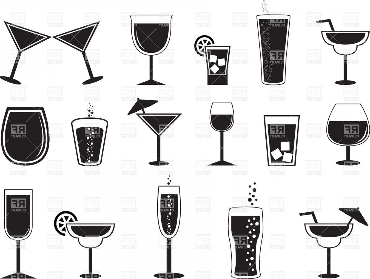 1440x1086 Pictograms Of Cocktails And Drinks In Different Glasses Vector