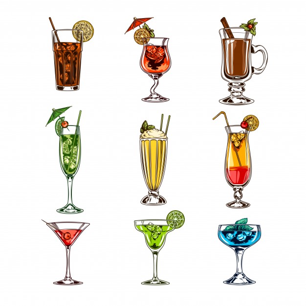626x626 Vector Set Of Cocktail Glasses Vector Free Download