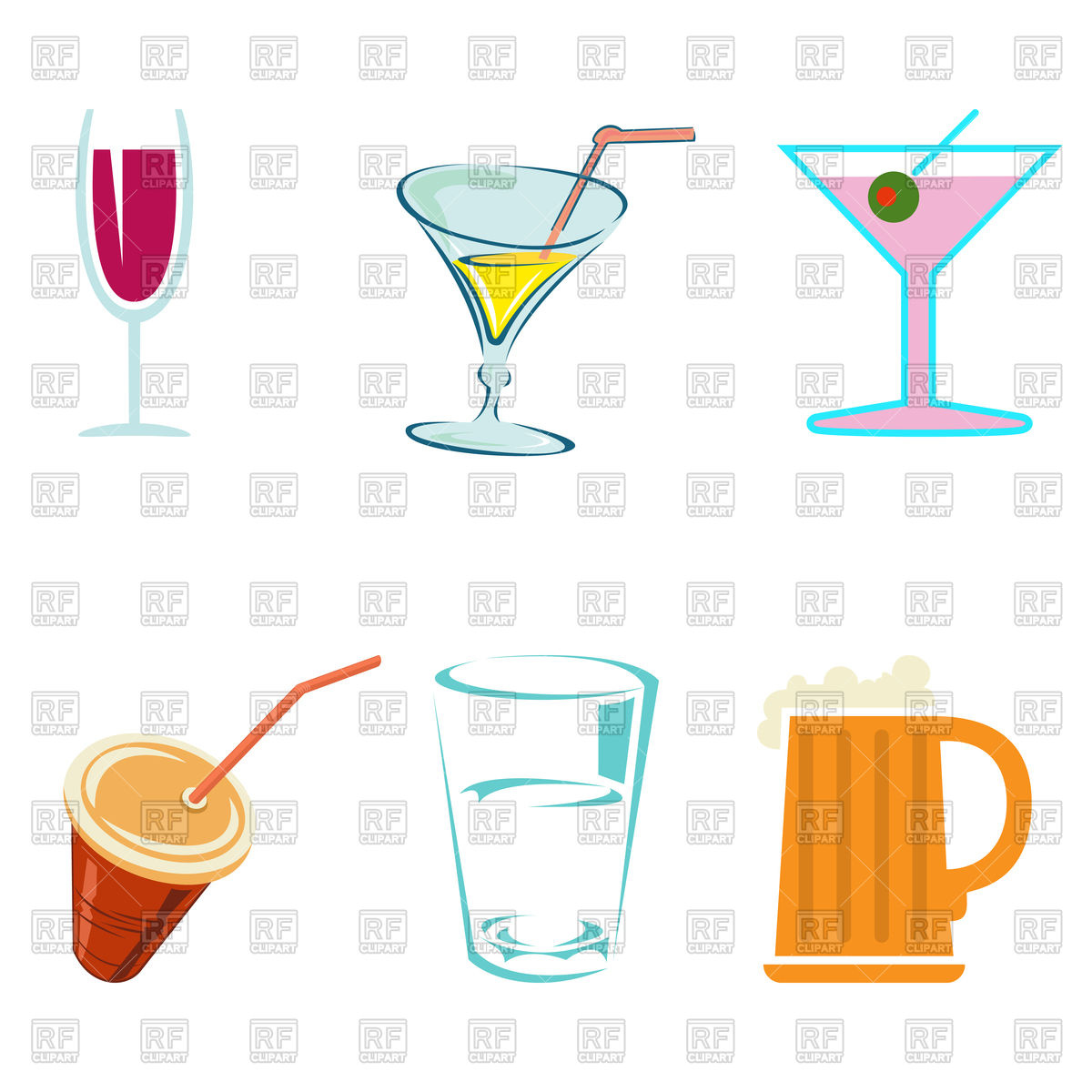 1200x1200 Alcohol Drinks And Cocktails In Glasses Decorative Icons Vector